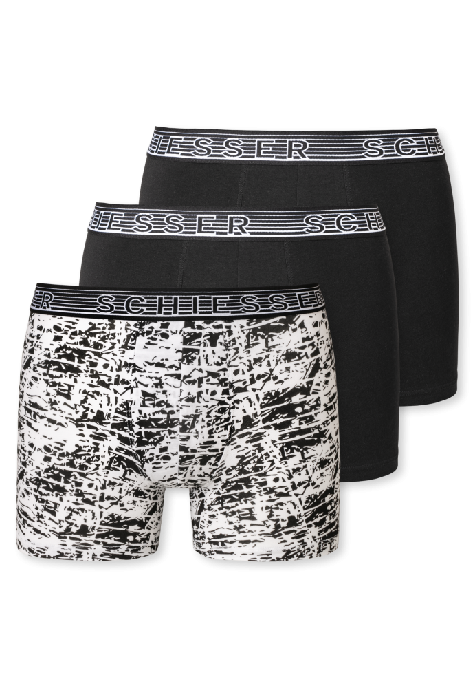 Schiesser Shorts 3er-Pack Schwarz/Weiss - 95/5 für Jungen, Größe S, 95 % Baumwolle, 5 % Elasthan