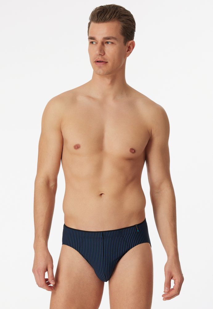 Schiesser Slip Dunkelblau gestreift - Long Life Soft für Herren, Größe XL, 75 % Modal, 15 % Polyester, 10 % Elasthan