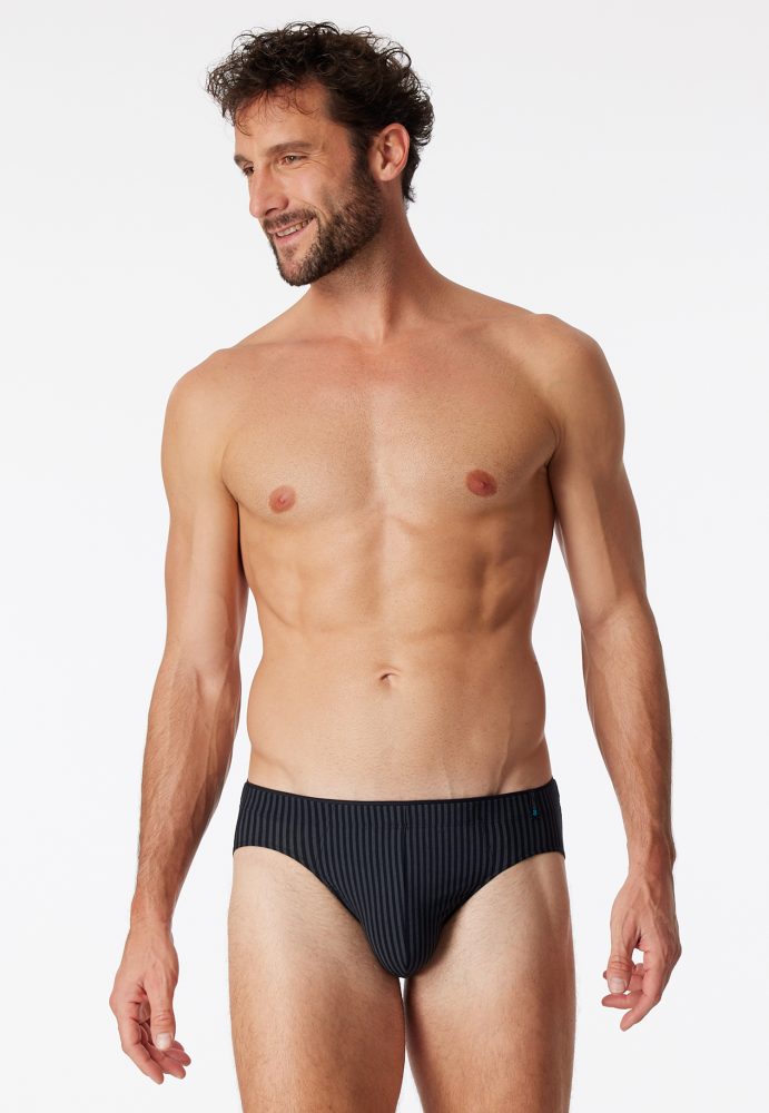 Schiesser Slip Schwarz gestreift - Long Life Soft für Herren, Größe M, 75 % Modal, 15 % Polyester, 10 % Elasthan