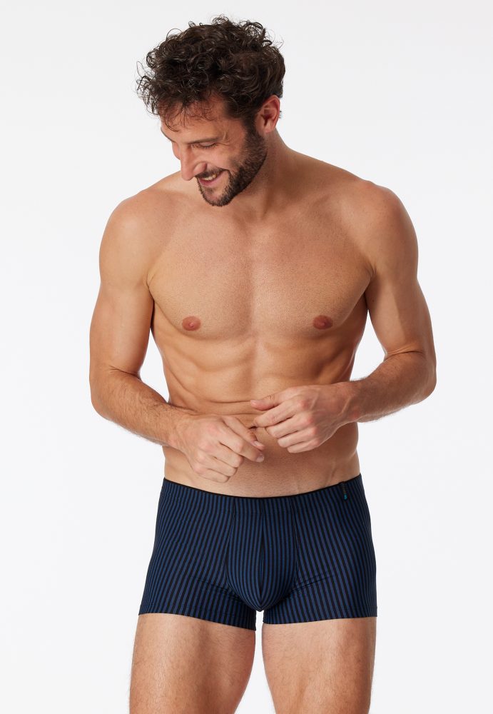 Schiesser Enge Boxershorts Dunkelblau gestreift - Long Life Soft für Herren, Größe M, 75 % Modal, 15 % Polyester, 10 % Elasthan