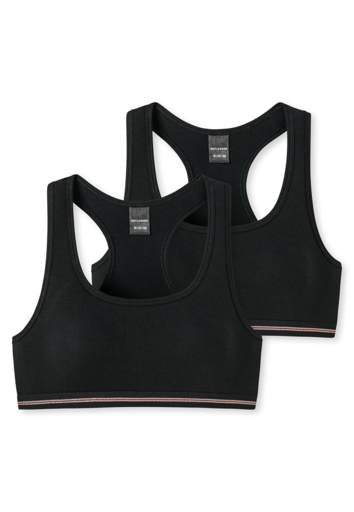 Bustiers 2er-Pack Doppelripp schwarz - Long Life Cotton 164