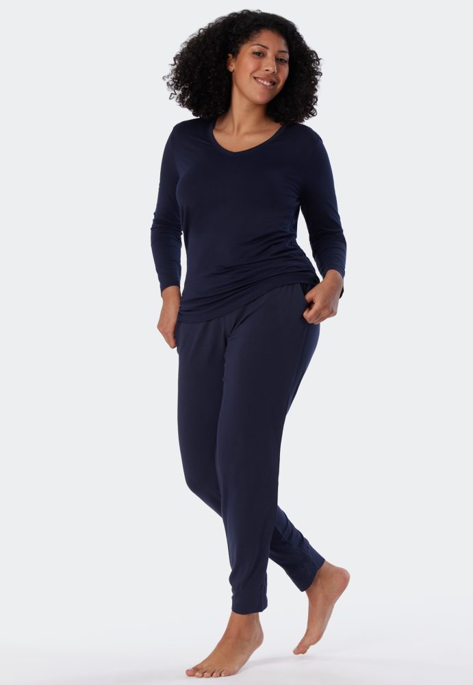 Schiesser Shirt V-Ausschnitt Dunkelblau - Mix+Relax für Damen, Größe 3XL, 95 % Modal, 5 % Elasthan