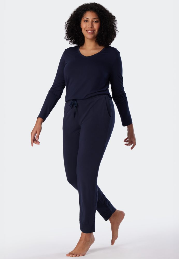 Schiesser Hose mit Bündchen Dunkelblau - Mix+Relax für Damen, Größe M, 95 % Modal, 5 % Elasthan