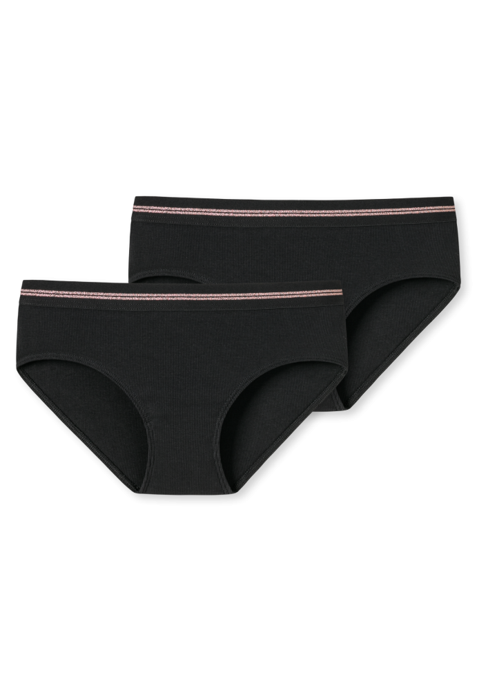 Schiesser Slip Doppelripp 2er-Pack Schwarz - Long Life Rib für Mädchen, Größe S, 93 % Baumwolle, 6 % Elasthan, 1 % Metall