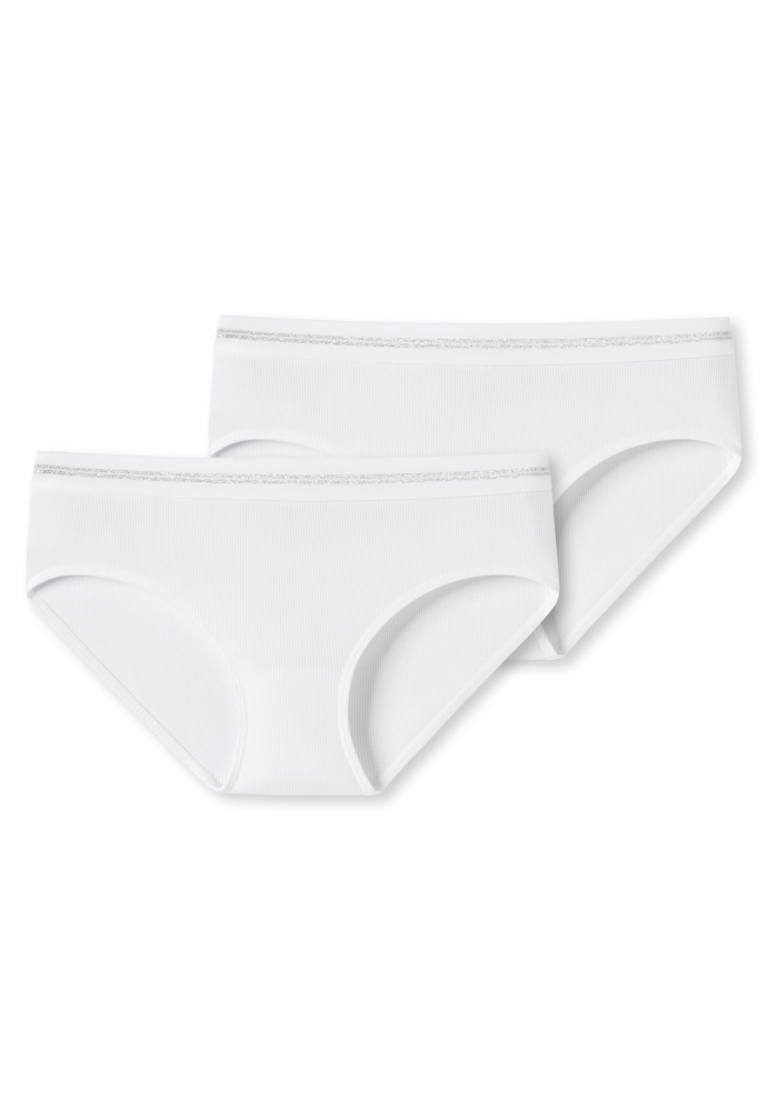 Schiesser Slip Doppelripp 2er-Pack Weiss - Long Life Rib für Mädchen, Größe XS, 93 % Baumwolle, 6 % Elasthan, 1 % Metall