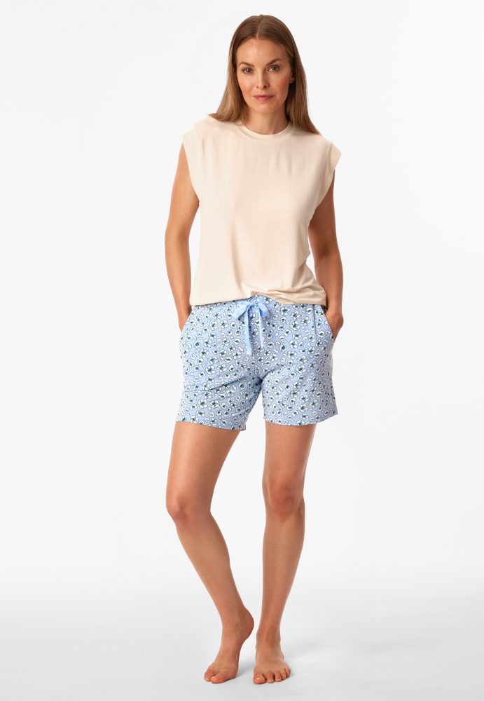Schiesser Shorts Blau gemustert - Mix+Relax für Damen, Größe XS, 95 % Modal, 5 % Elasthan