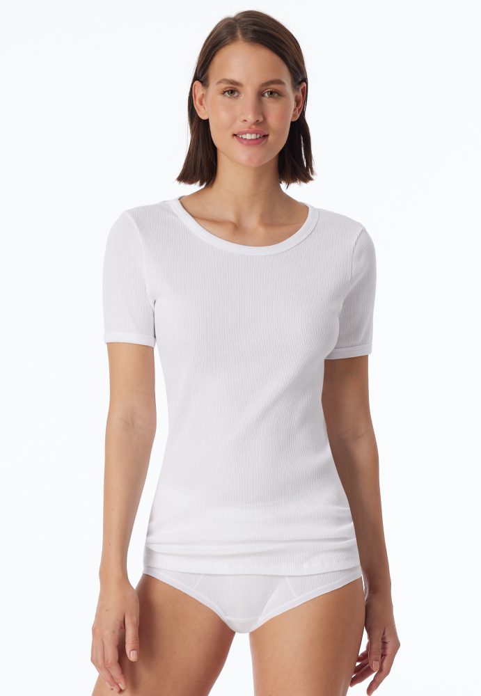 Schiesser T-Shirt Doppelripp Weiss - Revival Greta für Damen, Größe M, 100 % Baumwolle