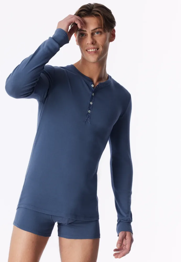 Schiesser Shirt Feinripp Blau - Revival Karl-Heinz für Herren, Größe M, 100 % Baumwolle