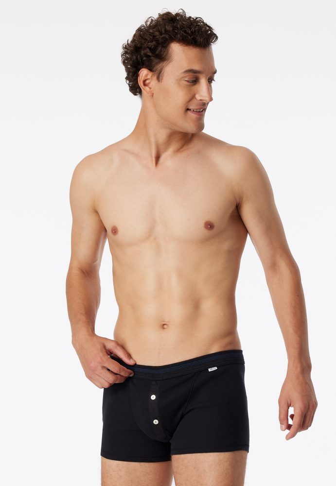 Schiesser Enge Boxershorts Feinripp mit Knopfleiste Schwarz - Revival Karl-Heinz für Herren, Größe XL, 100 % Baumwolle