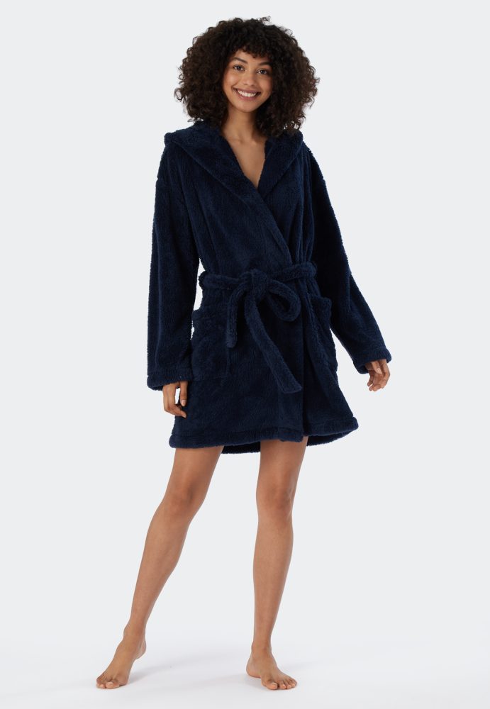 Morgenmantel Teddy-Fleece Comfort-Fit dunkelblau - Essentials L