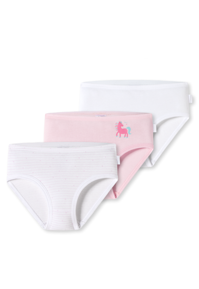 Schiesser Slip Feinripp 3er-Pack Weiss/Rosa - Original Classics für Mädchen, Größe 4Y, 100 % Baumwolle
