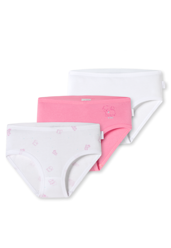 Schiesser Slip Feinripp 3er-Pack Weiss/Pink - Original Classics für Mädchen, Größe 4Y, 100 % Baumwolle