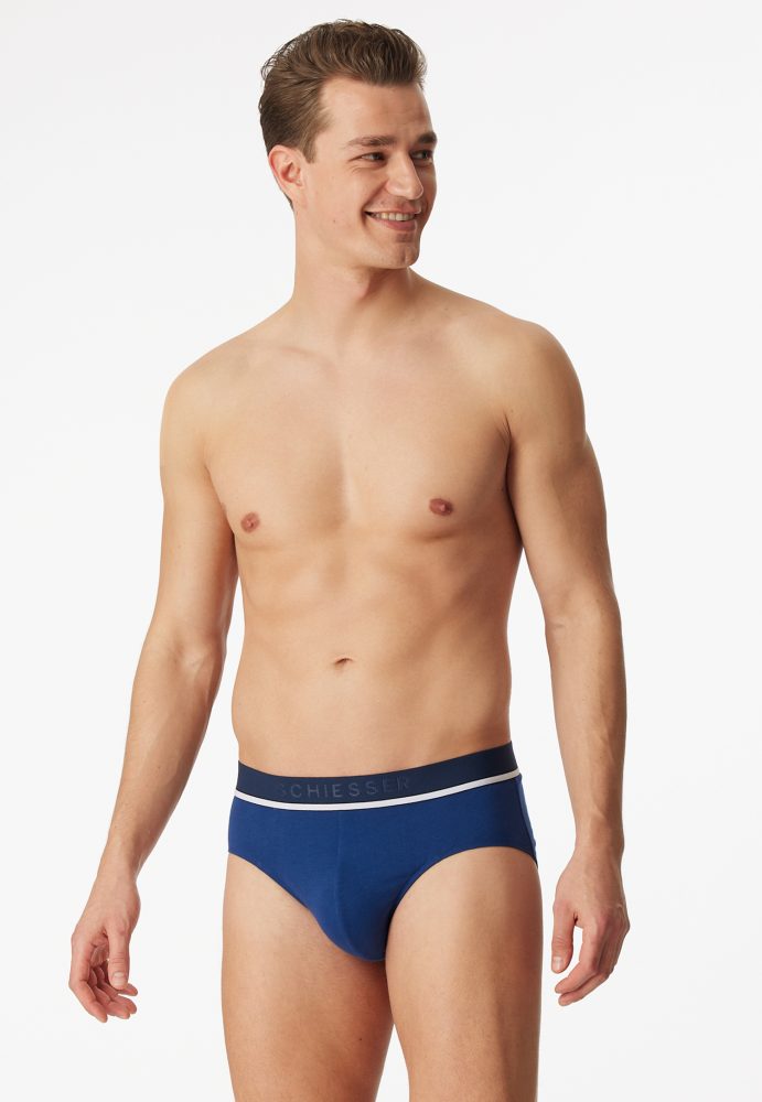 Schiesser Slip 3er-Pack Blau/Schwarz - 95/5 für Herren, Größe L, 95 % Baumwolle, 5 % Elasthan