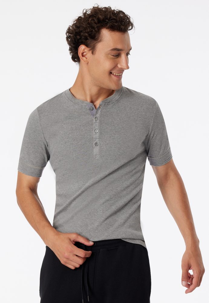 Schiesser Henley T-Shirt Grau - Revival Karl-Heinz für Herren, Größe L, 100 % Baumwolle