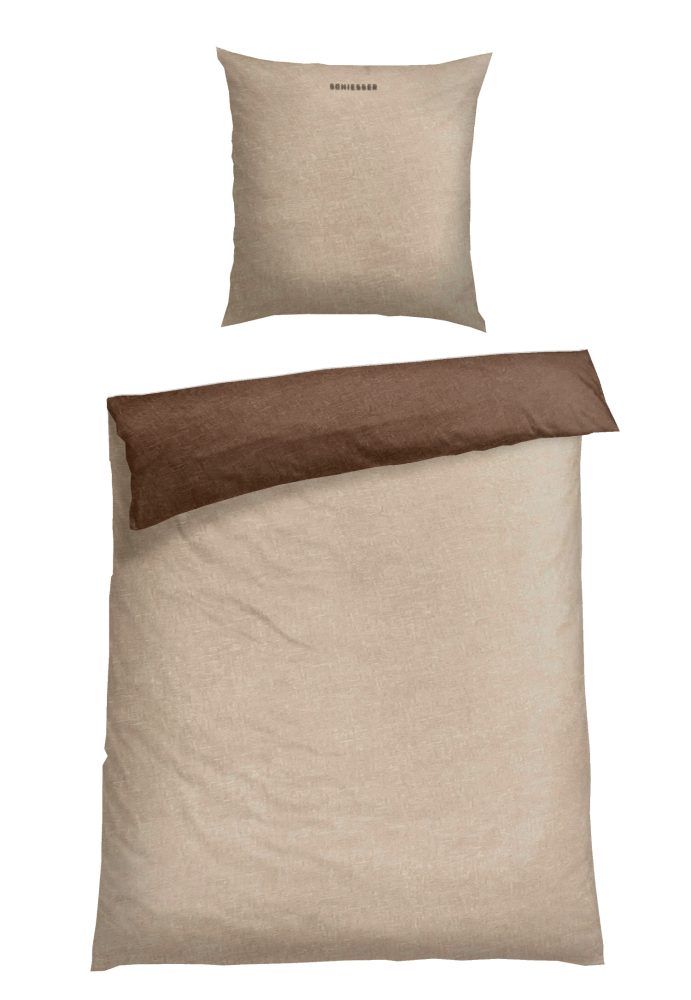 Schiesser Bettwäscheset 2-teilig Feinbiber Beige/Braun - SCHIESSER Home, Größe 155*220, 100 % Baumwolle