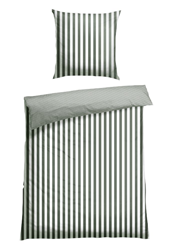 Schiesser Bettwäscheset 2-teilig Grün/Weiss gestreift - SCHIESSER Home, Größe 135*200, 100 % Baumwolle