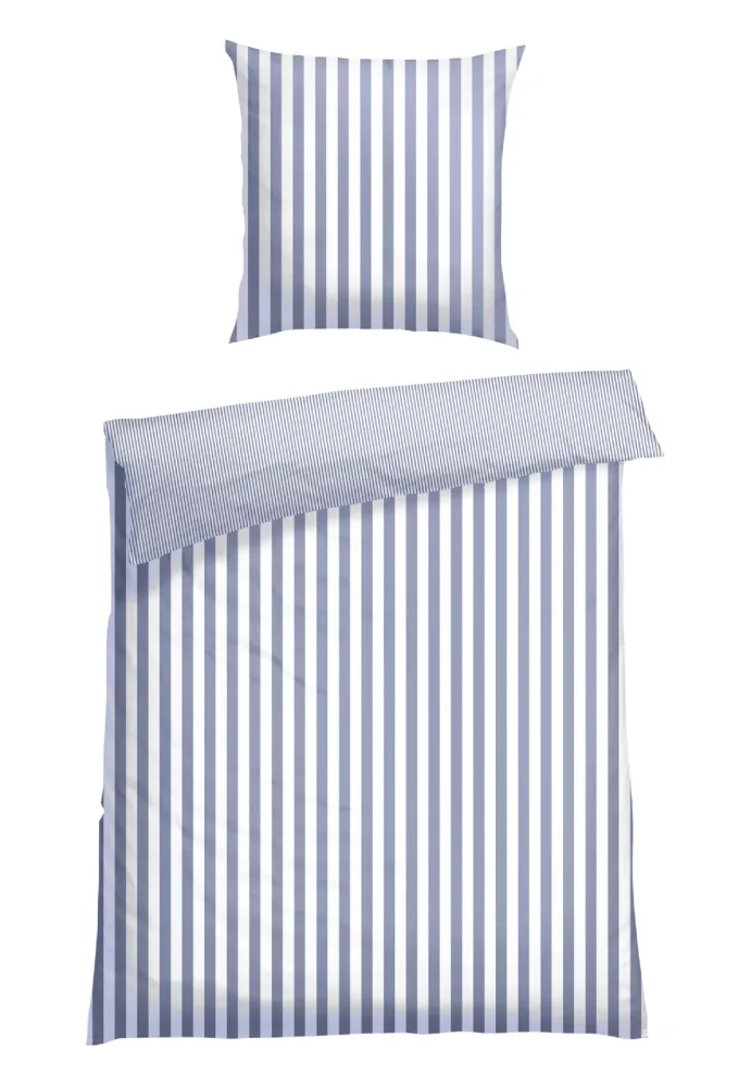 Schiesser Bettwäscheset 2-teilig Blau/Weiss gestreift - SCHIESSER Home, Größe 155*220, 100 % Baumwolle