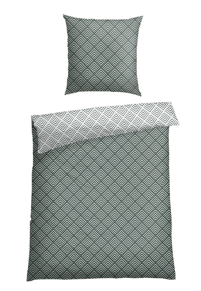 Schiesser Bettwäscheset 2-teilig Grün/Weiss gemustert - SCHIESSER Home, Größe 135*200, 100 % Baumwolle