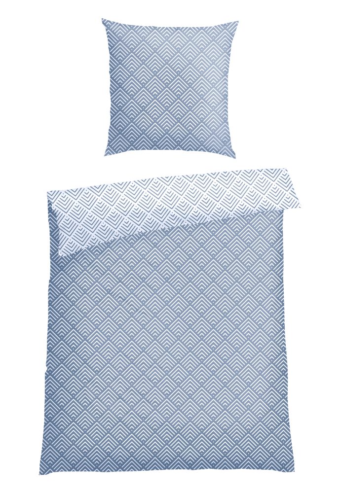 Schiesser Bettwäscheset 2-teilig Blau/Weiss gemustert - SCHIESSER Home, Größe 155*220, 100 % Baumwolle