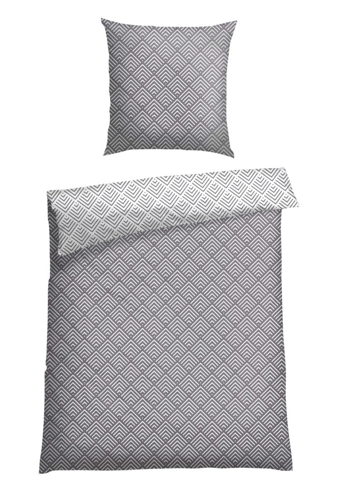 Schiesser Bettwäscheset 2-teilig Grau/Weiss gemustert - SCHIESSER Home, Größe 160*210, 100 % Baumwolle