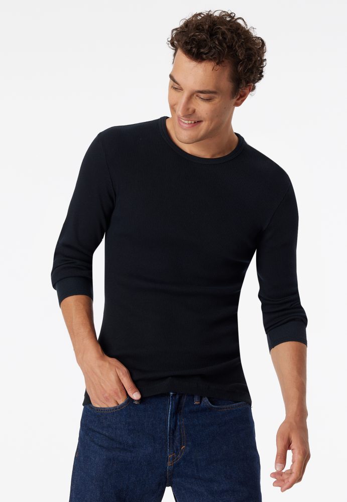 Schiesser Shirt Doppelripp Schwarz - Revival Friedrich für Herren, Größe M, 100 % Baumwolle