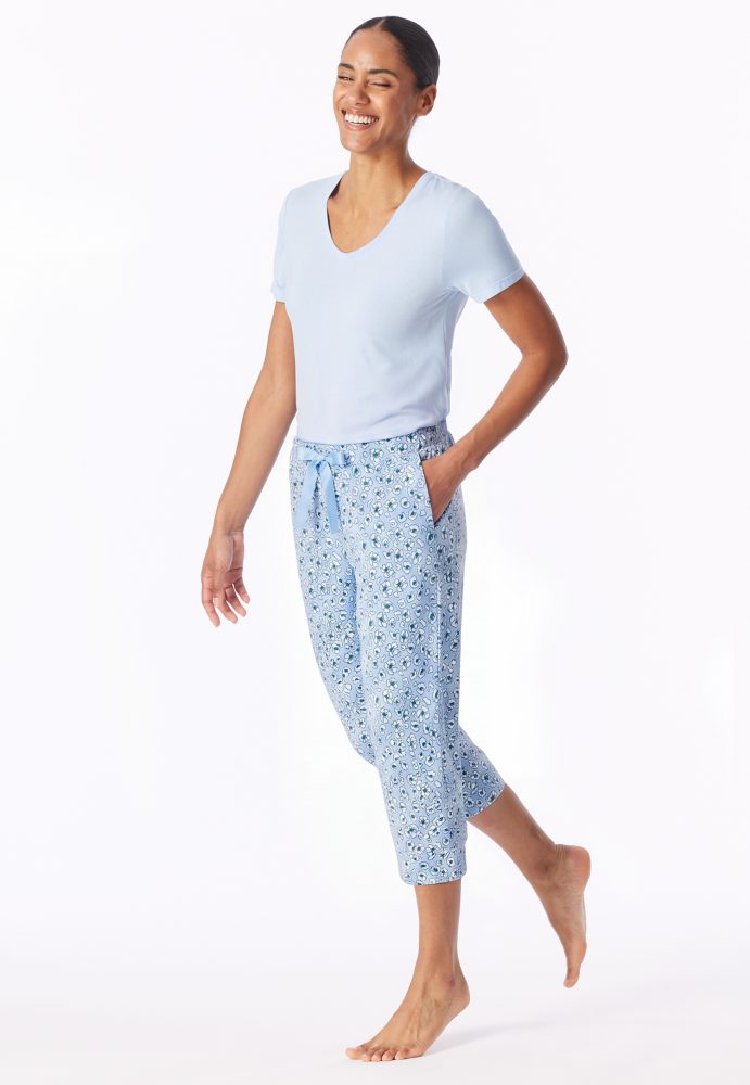 Schiesser Hose 3/4-lang Blau gemustert - Mix+Relax für Damen, Größe XS, 95 % Modal, 5 % Elasthan