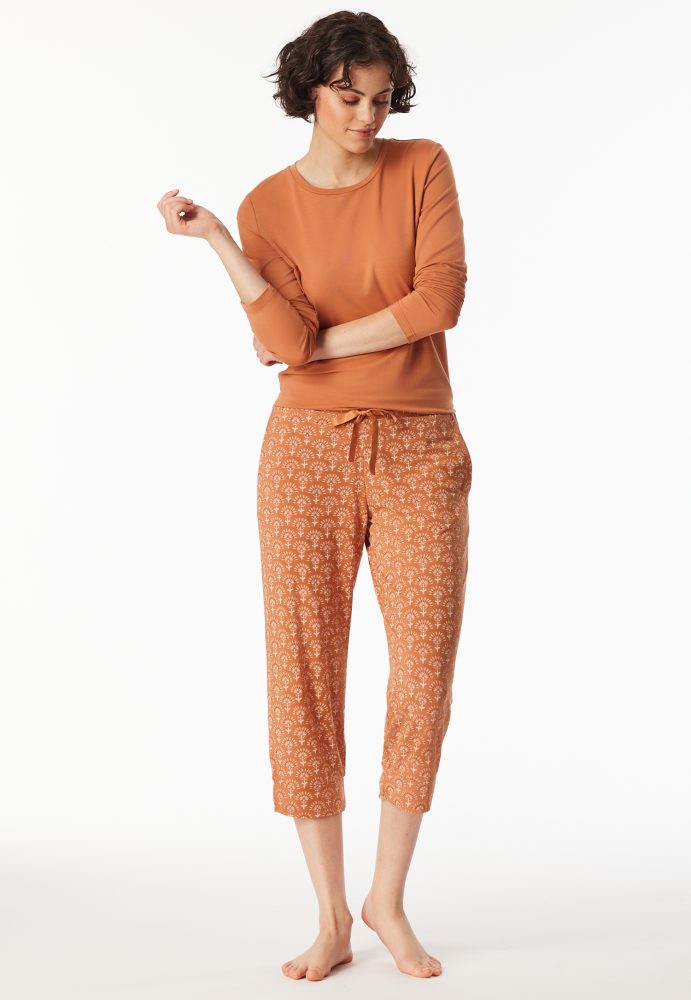 Schiesser Hose 3/4-lang Orange gemustert - Mix+Relax für Damen, Größe M, 95 % Modal, 5 % Elasthan