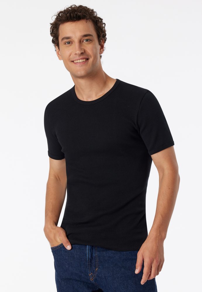 Schiesser T-Shirt Schwarz - Revival Friedrich für Herren, Größe M, 100 % Baumwolle