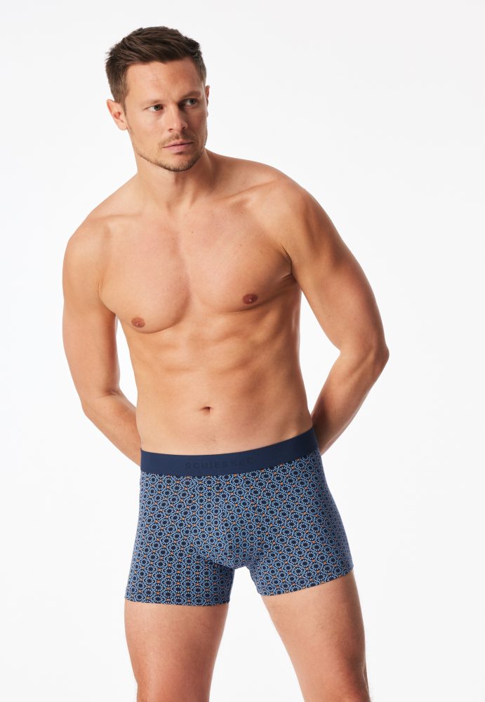Schiesser Enge Boxershorts 3er-Pack Blau/Schwarz gemustert - 95/5 für Herren, Größe S, 95 % Baumwolle, 5 % Elasthan
