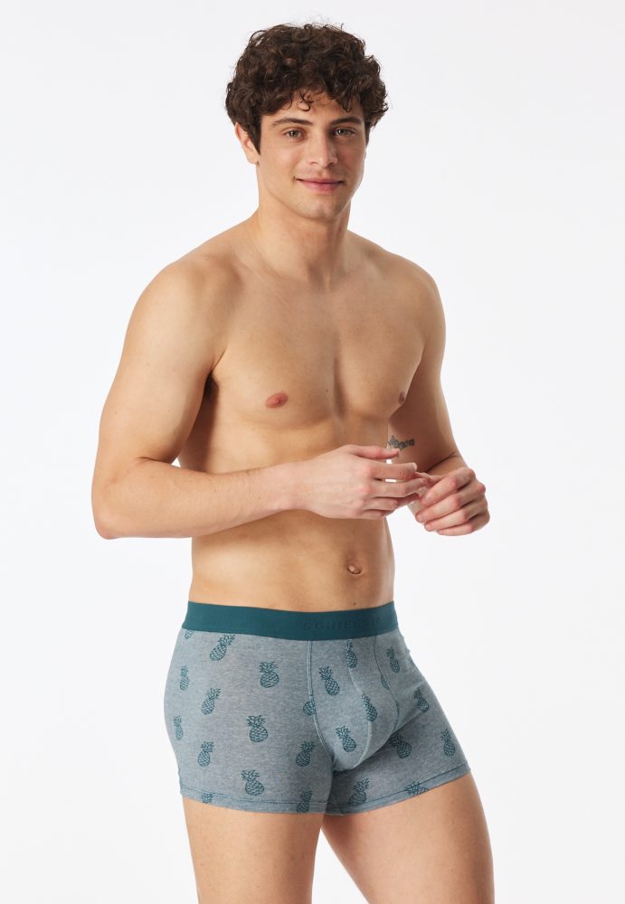 Schiesser Enge Boxershorts 3er-Pack Petrol/Schwarz gemustert - 95/5 für Herren, Größe M, 95 % Baumwolle, 5 % Elasthan