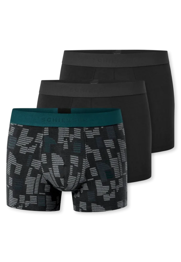 Schiesser Enge Boxershorts 3er-Pack Schwarz gemustert - 95/5 für Herren, Größe L, 95 % Baumwolle, 5 % Elasthan