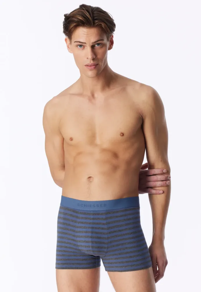 Schiesser Enge Boxershorts 3er-Pack Grau/Dunkelblau gestreift - 95/5 für Herren, Größe S, 95 % Baumwolle, 5 % Elasthan