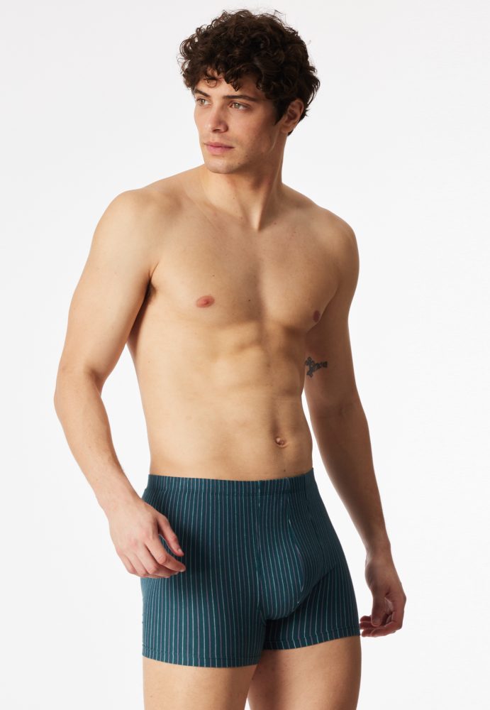 Schiesser Enge Boxershorts 3er-Pack Petrol/Dunkelblau gestreift - 95/5 für Herren, Größe M, 95 % Baumwolle, 5 % Elasthan