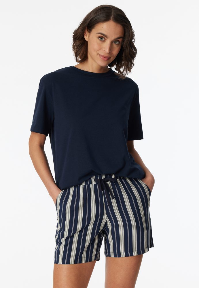 Schiesser Hose kurz Dunkelblau/Weiss gestreift - Mix+Relax für Damen, Größe 4XL, 100 % Viskose