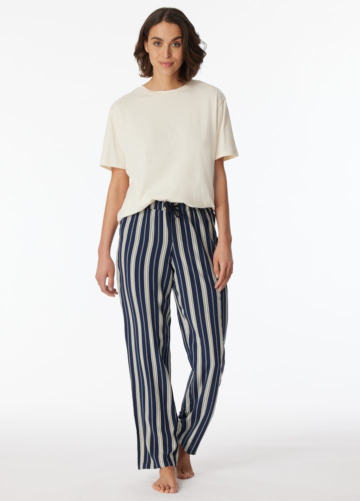 Schiesser Hose Dunkelblau/Weiss gestreift - Mix+Relax für Damen, Größe S, 100 % Viskose