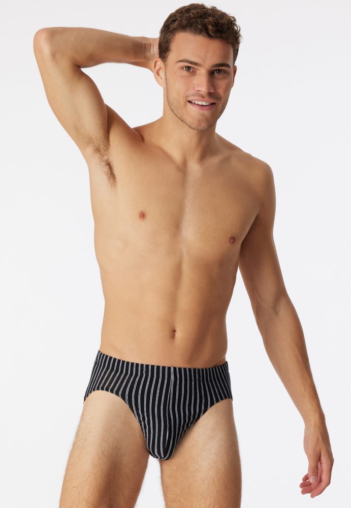 Schiesser Slip Schwarz gestreift - 95/5 für Herren, Größe M, 95 % Baumwolle, 5 % Elasthan