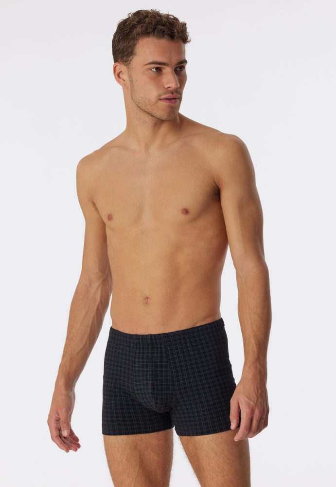 Schiesser Enge Boxershorts Schwarz kariert - Cotton Casuals für Herren, Größe M, 95 % Baumwolle, 5 % Elasthan