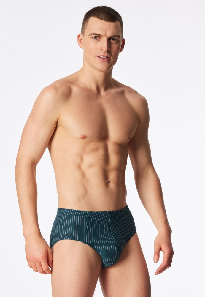 Schiesser Slip 3er-Pack Petrol/Schwarz gestreift - 95/5 für Herren, Größe L, 95 % Baumwolle, 5 % Elasthan
