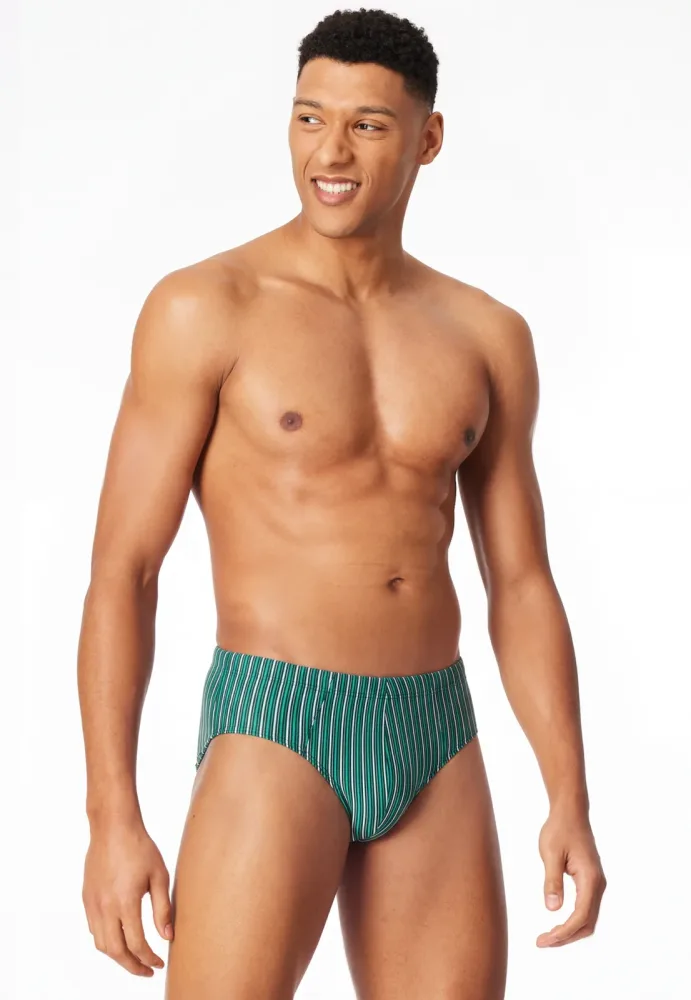 Schiesser Slip 3er-Pack Blau/Grün gestreift - 95/5 für Herren, Größe S, 95 % Baumwolle, 5 % Elasthan