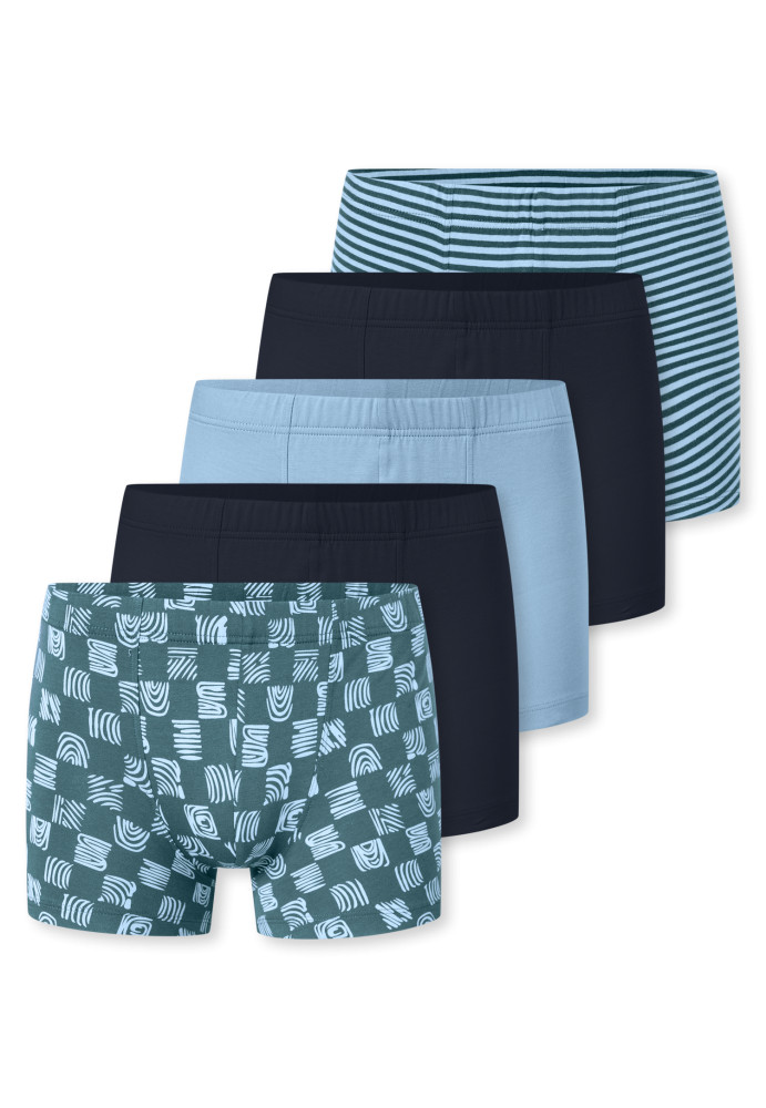 Schiesser Shorts 5er-Pack Blau gemustert - 95/5 für Jungen, Größe L, 95 % Baumwolle, 5 % Elasthan