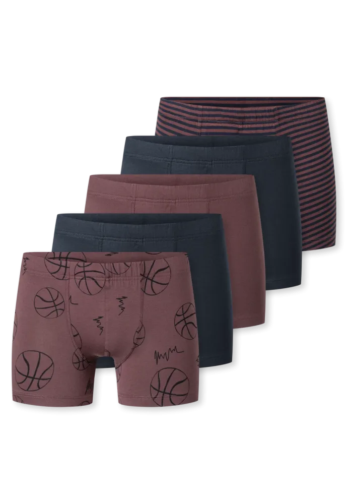 Schiesser Shorts 5er-Pack Bordeaux/Dunkelblau gemustert - 95/5 für Jungen, Größe XS, 95 % Baumwolle, 5 % Elasthan