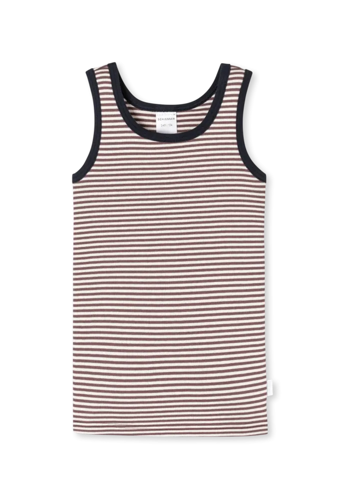 Schiesser Unterhemd Doppelripp Braun/Weiss gestreift - Double Rib für Jungen, Größe 6Y, 95 % Baumwolle, 5 % Elasthan