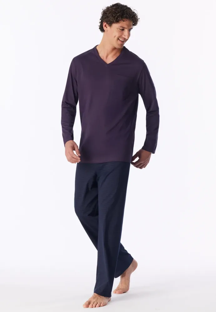 Schiesser Schlafanzug Lila/Blau gemustert - Comfort Essentials für Herren, Größe 3XL, 100 % Baumwolle