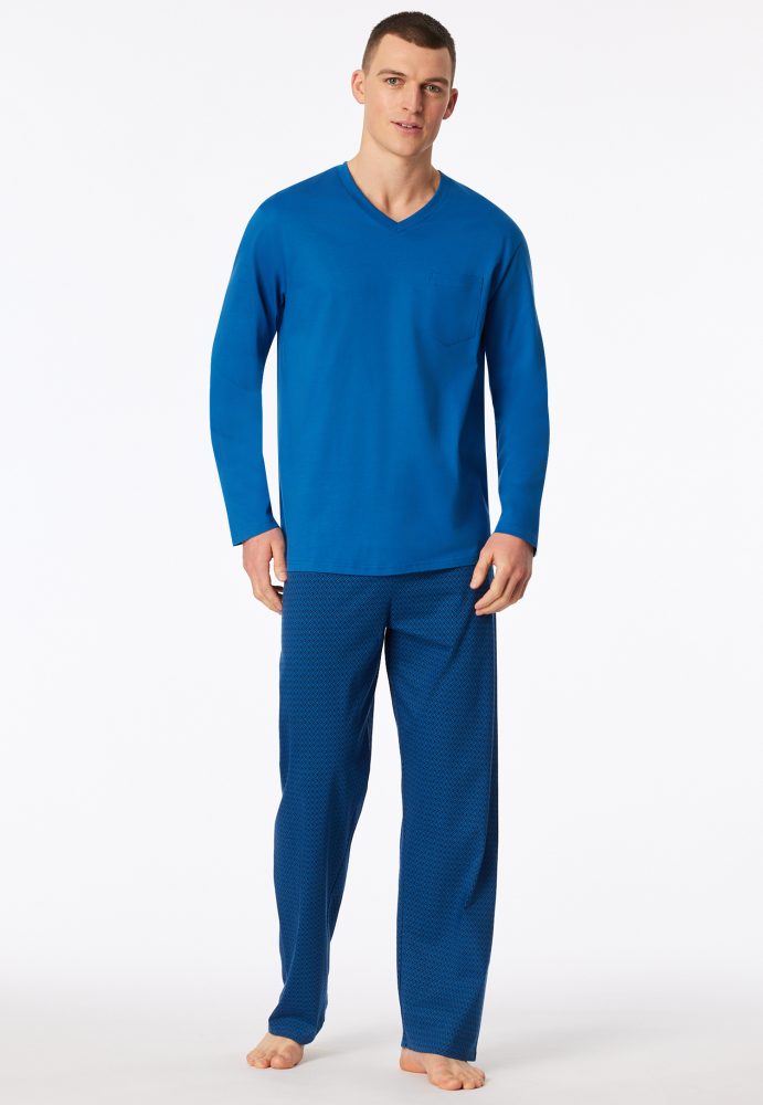 Schiesser Schlafanzug Blau - Comfort Essentials für Herren, Größe S, 100 % Baumwolle