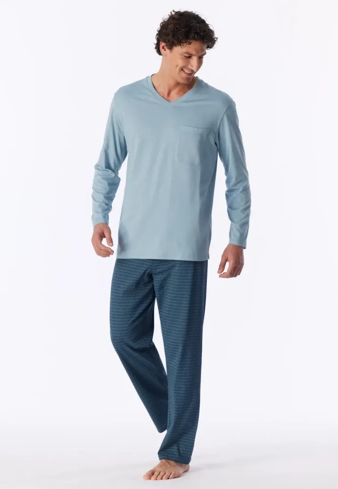 Schiesser Schlafanzug Blau gestreift - Comfort Essentials für Herren, Größe XL, 100 % Baumwolle
