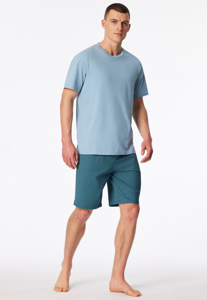 Schiesser Schlafanzug kurz Blau gemustert - Casual Essentials für Herren, Größe XL, 100 % Baumwolle