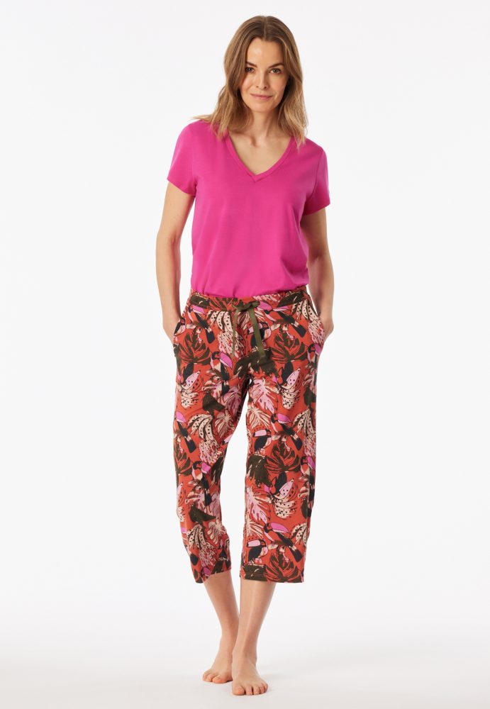 Schiesser Hose 3/4-lang Bunt gemustert - Mix+Relax für Damen, Größe XS, 95 % Modal, 5 % Elasthan