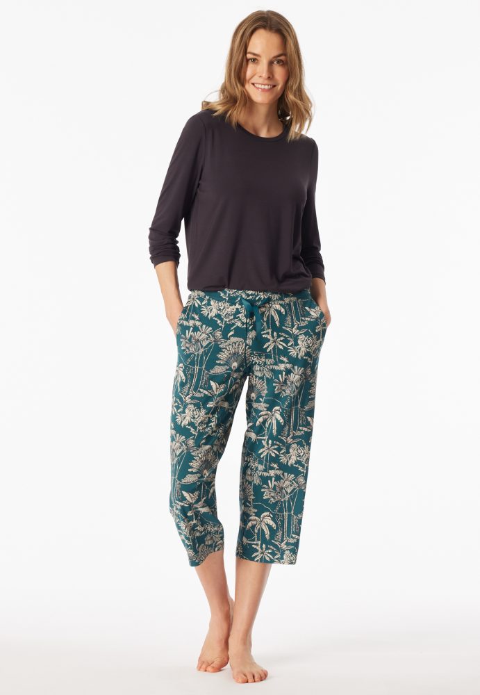 Schiesser Hose 3/4-lang Petrol gemustert - Mix+Relax für Damen, Größe M, 95 % Modal, 5 % Elasthan