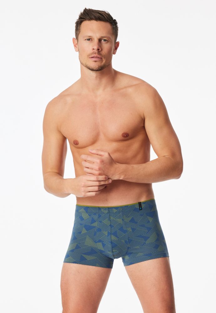 Schiesser Enge Boxershorts Grün/Blau gemustert - Long Life Soft für Herren, Größe M, 45 % Baumwolle, 45 % Modal, 10 % Elasthan