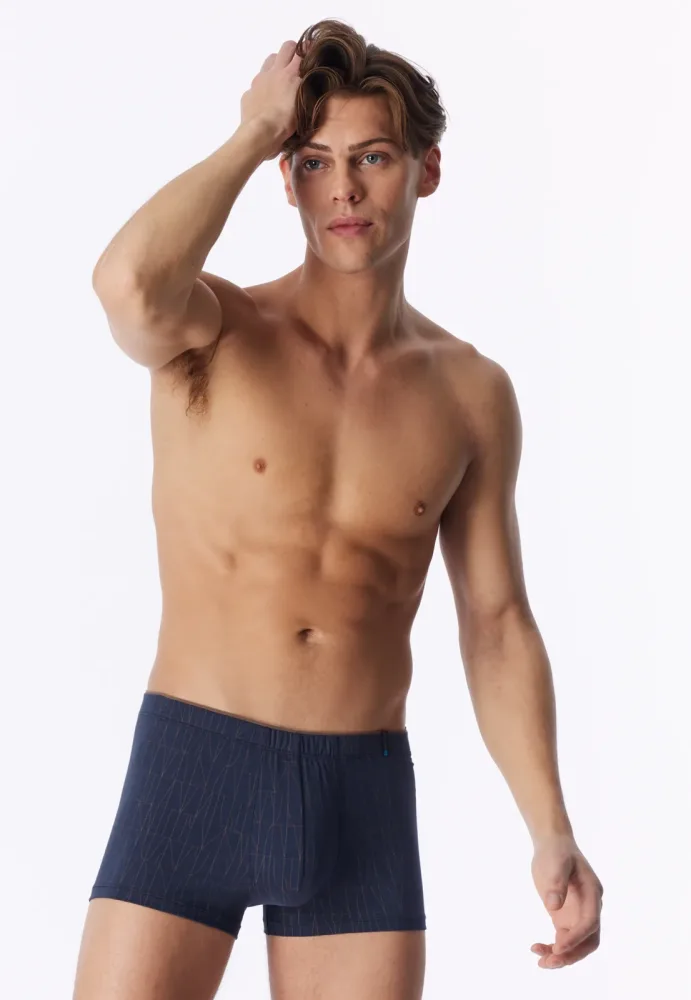 Schiesser Shorts Dunkelblau gemustert - Long Life Soft für Herren, Größe L, 45 % Baumwolle, 45 % Modal, 10 % Elasthan